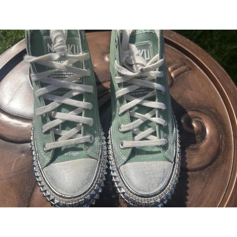 NAN KU Couture Cruise Studded High Top Sneakers Distressed Green Size 40 US 9 - Picture 4 of 15